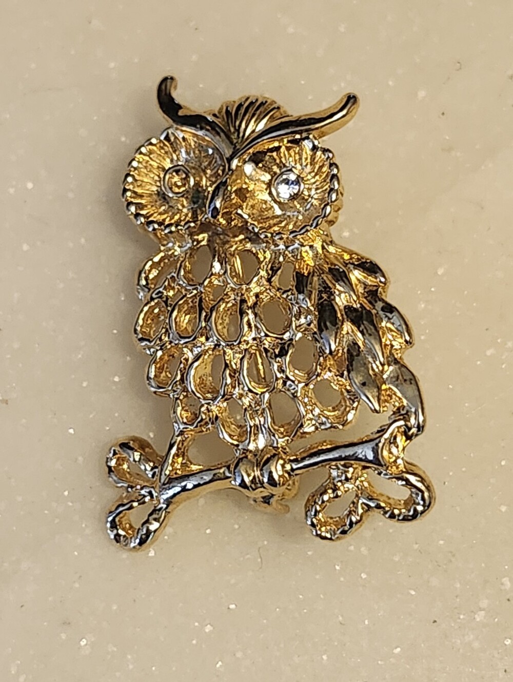 Gold Tone Owl Brooch Pin